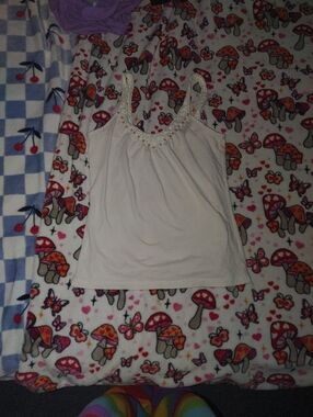 LOFT Cream Crochet-Trim Camisole Tank